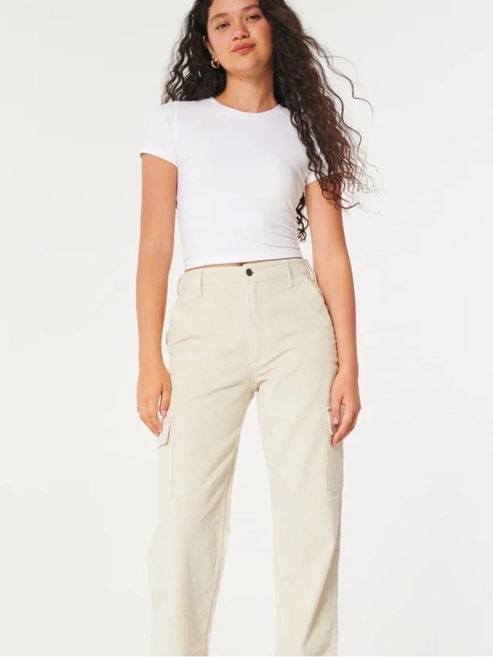 NWT Hollister Ultra high Rise Dad Pant in Soft Cotton Courdoroy Cream
